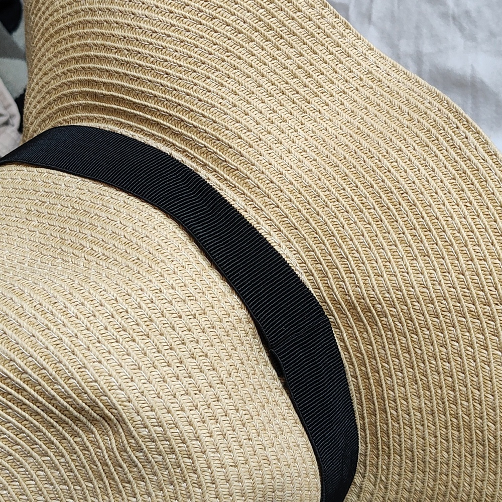 Stylish Tan Straw Hat with Black Band